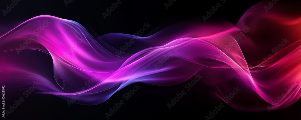 Abstract purple and pink waves flowing on black background