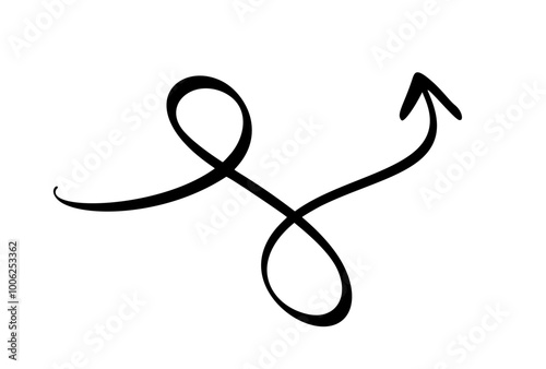 Curved Wavy Arrow with sigh infinity. Simple Vector hand drawn Illustration for Design Projects