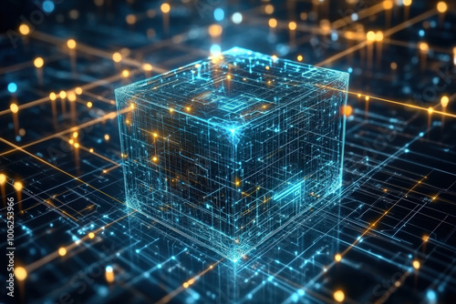Futuristic Digital Network Cube