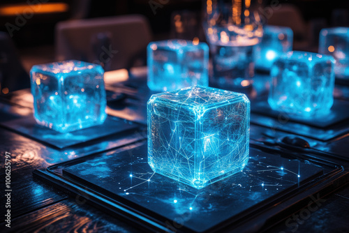 Futuristic Glowing Cubes at Night