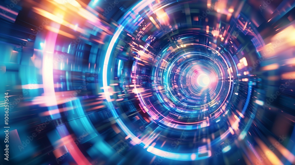 Abstract tunnel background, data connectivity, adaptive intelligence, cognitive networks, vibrant lines and lights, tech experience Abstract tunnel background, data connectivity, adaptive intelligence, cognitive networks, vibrant lines and lights, tech experience