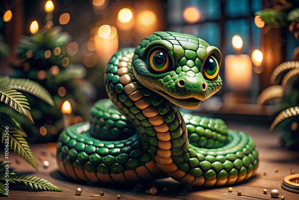 Happy New Year 2025. The symbol of the year is a green snake on the background of a Christmas tree. A festive poster or banner for a party and New Year's Eve. Happy New Year 2025. The symbol of the year is a green snake on the background of a Christmas tree. A festive poster or banner for a party and New Year's Eve.