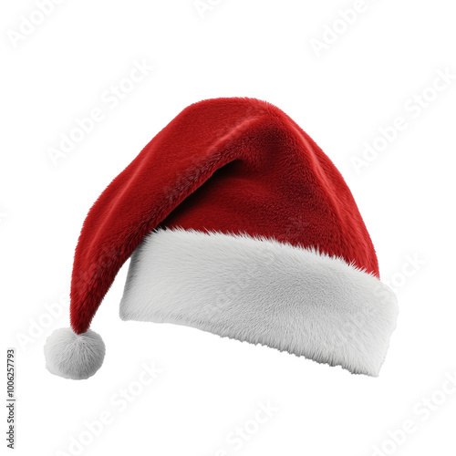 Santa hat. 3D render red Santa hat with white fur trim on transparent background. 