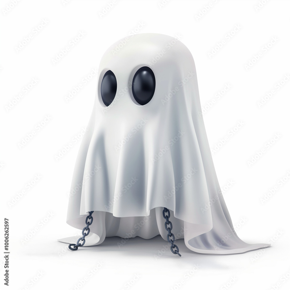 3d render of a halloween cute ghost made of blanket with chains 3d render of a halloween cute ghost made of blanket with chains