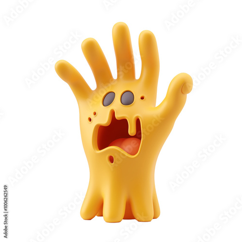 3D illustration of a mutant hand with eyes and mouth 
