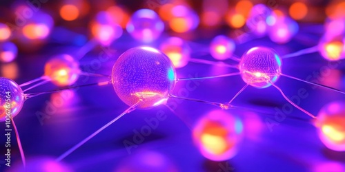 a group of glowing spheres with glowing lights photo