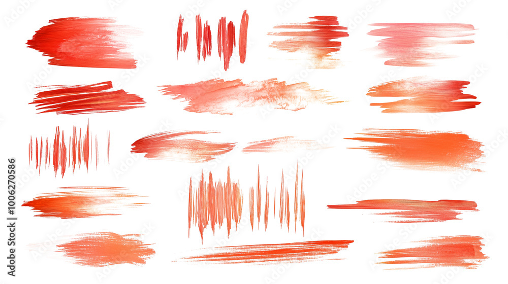 set of red orange liner brushstrokes isolated on transparent background set of red orange liner brushstrokes isolated on transparent background