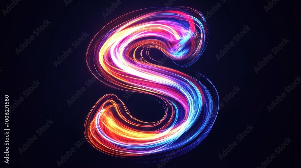 Letter s forming with light trails on dark background Letter s forming with light trails on dark background