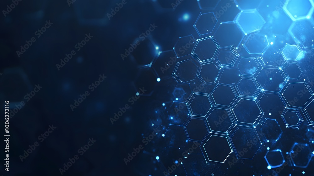 Abstract blue glowing hexagonal network pattern with white dots Abstract blue glowing hexagonal network pattern with white dots