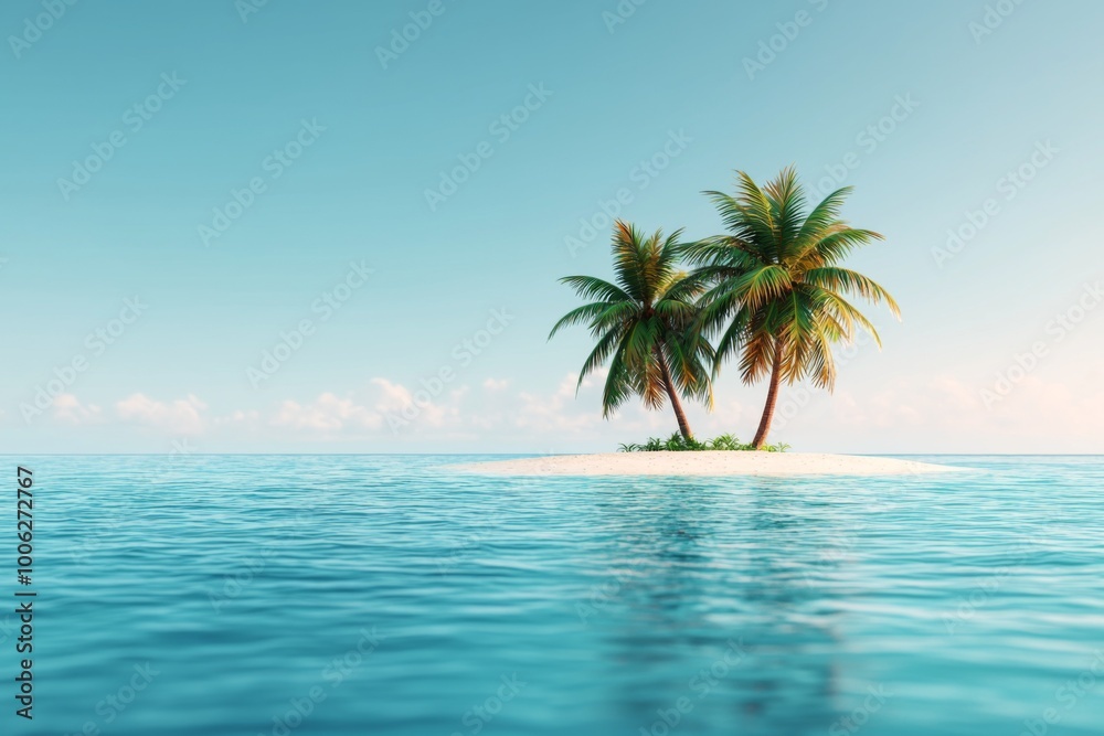 Tropical Island Paradise with Palm Trees and Clear Water Tropical Island Paradise with Palm Trees and Clear Water