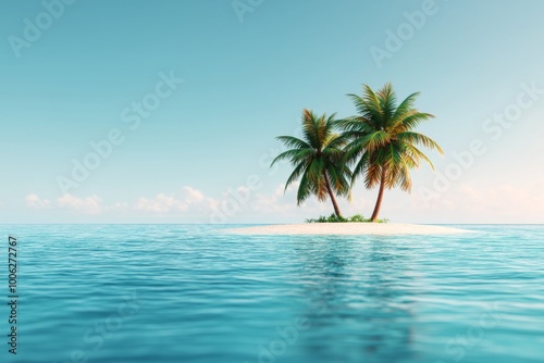 Tropical Island Paradise with Palm Trees and Clear Water
