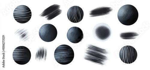 Set of Round Grunge Textures and Ink Brush Strokes