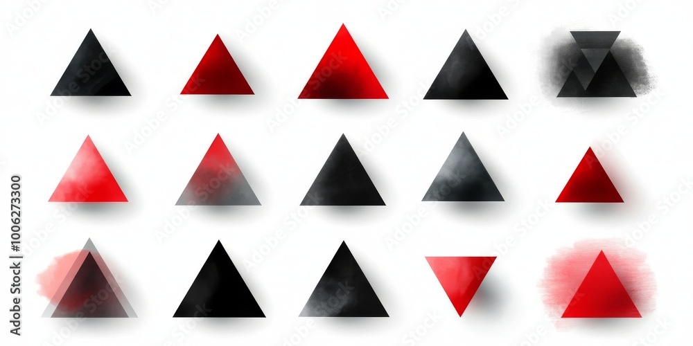 Set of Triangular Icons in Black and Red Color Scheme Set of Triangular Icons in Black and Red Color Scheme