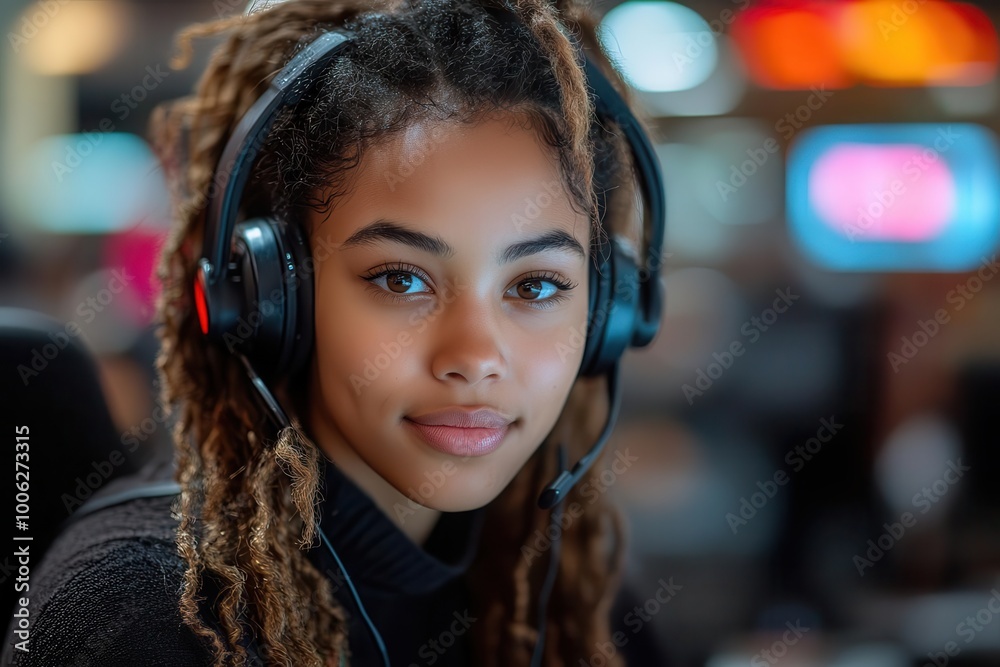 portrait of a diligent woman working in a call center showcasing focus and professionalism against a softly lit background that emphasizes her dedication and commitment to customer service portrait of a diligent woman working in a call center showcasing focus and professionalism against a softly lit background that emphasizes her dedication and commitment to customer service