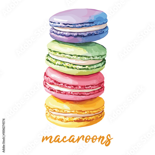 macaroons in watercolor illustration style, isolated vector on white background