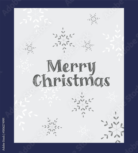 Merry Christmas hand drawn holiday card concept, snowflakes on beige background 