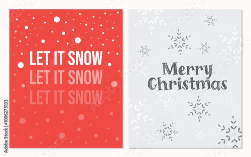 Merry Christmas holiday card set, flat style vector illustration