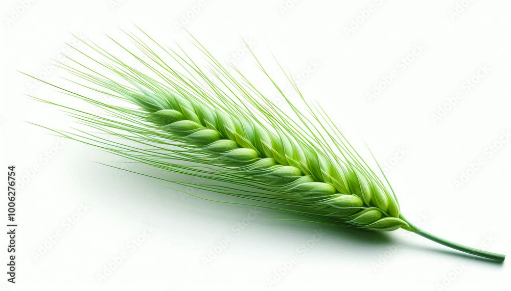 fresh Green ears of wheat in white background for agriculture, farming, food, nature related concept background fresh Green ears of wheat in white background for agriculture, farming, food, nature related concept background