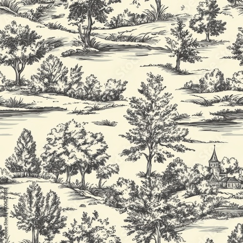 Wallpaper Mural Elegant Toile de Jouy Inspired Seamless Pattern Torontodigital.ca