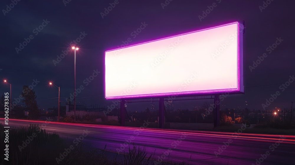 Billboard with Purple Neon Lights