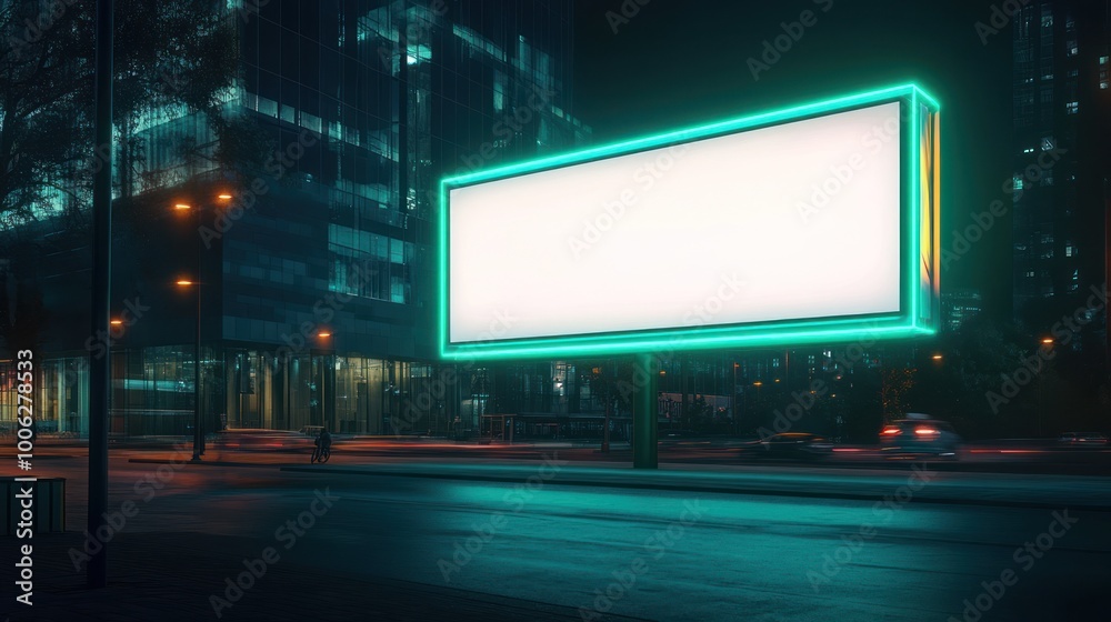 Blank Billboard in City at Night Blank Billboard in City at Night
