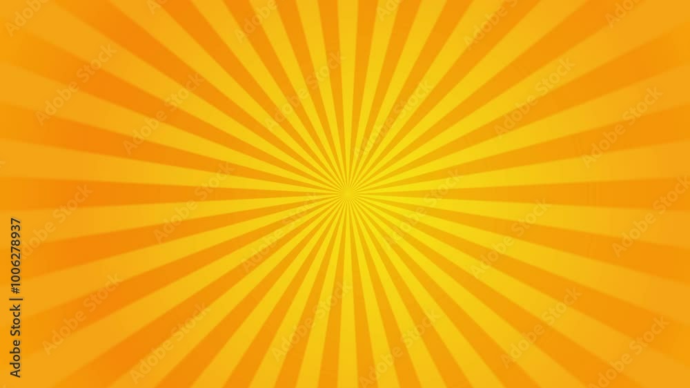 Vintage abstract animation with yellow sunrays on light background. Sunlight rotation loop background. Copy space.