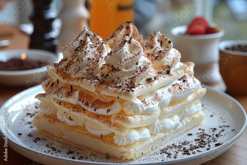 Switzerland: Zrcher Eintopf Layers of meringue and whipped cream topped with chocolate shavings. photo