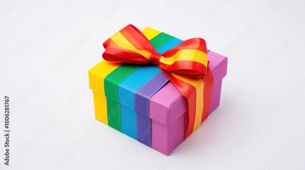 A beautifully wrapped Christmas gift box with a vibrant rainbow ribbon, symbolizing joy, inclusivity, and the festive spirit of the season. A beautifully wrapped Christmas gift box with a vibrant rainbow ribbon, symbolizing joy, inclusivity, and the festive spirit of the season.