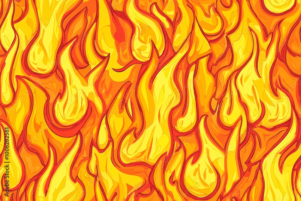 Fire doodle seamless pattern with yellow and orange flames for design. Fire doodle seamless pattern with yellow and orange flames for design.