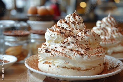 Switzerland: Zrcher Eintopf Layers of meringue and whipped cream topped with chocolate shavings. photo