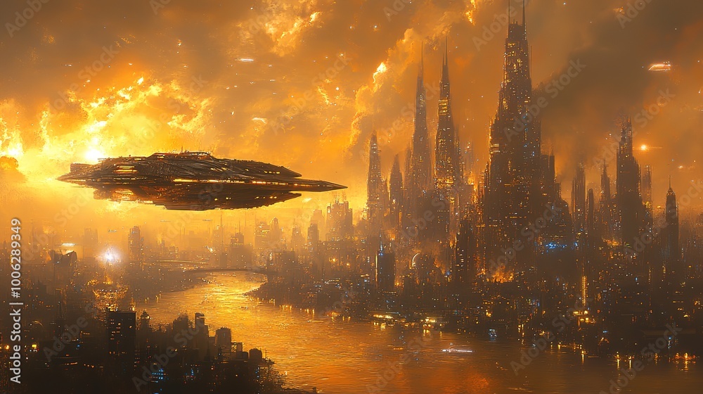 Science Fiction Day background, future Earth and space science fiction illustrations,generated with AI.