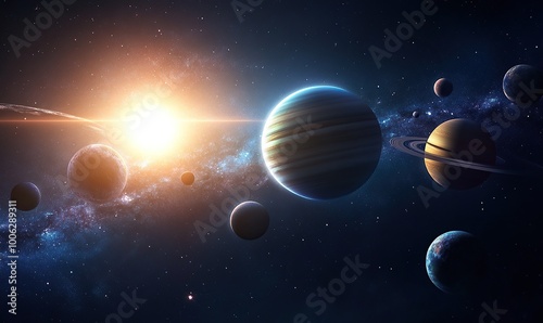 A realistic photo of the solar system with all planets and the sun in space photo