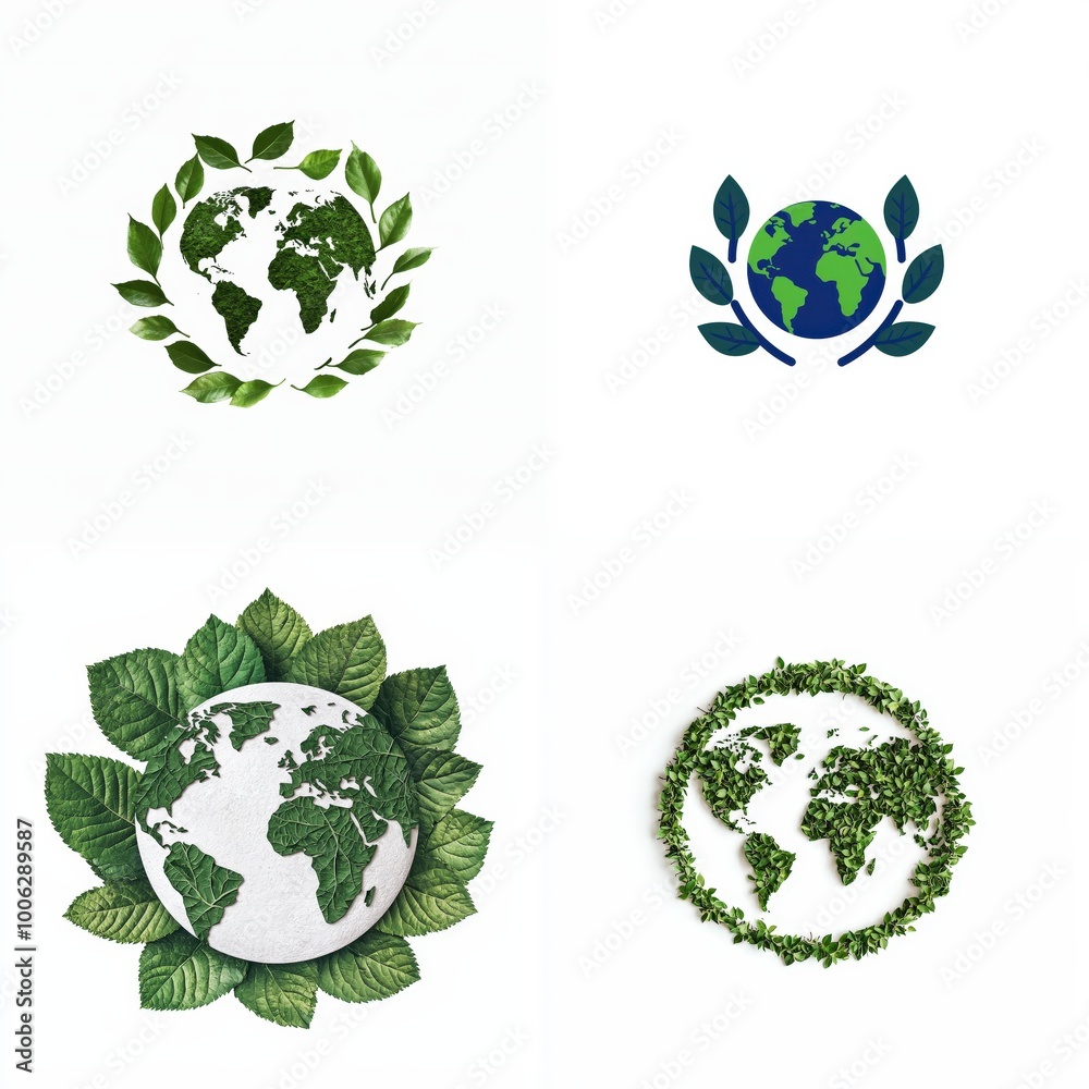 Earth surrounded by green leaves icon on a white background Earth surrounded by green leaves icon on a white background