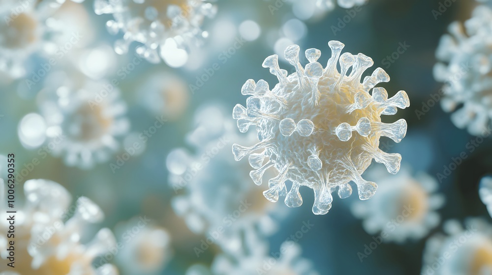 A Single Coronavirus Particle Surrounded by Blurred Others A Single Coronavirus Particle Surrounded by Blurred Others