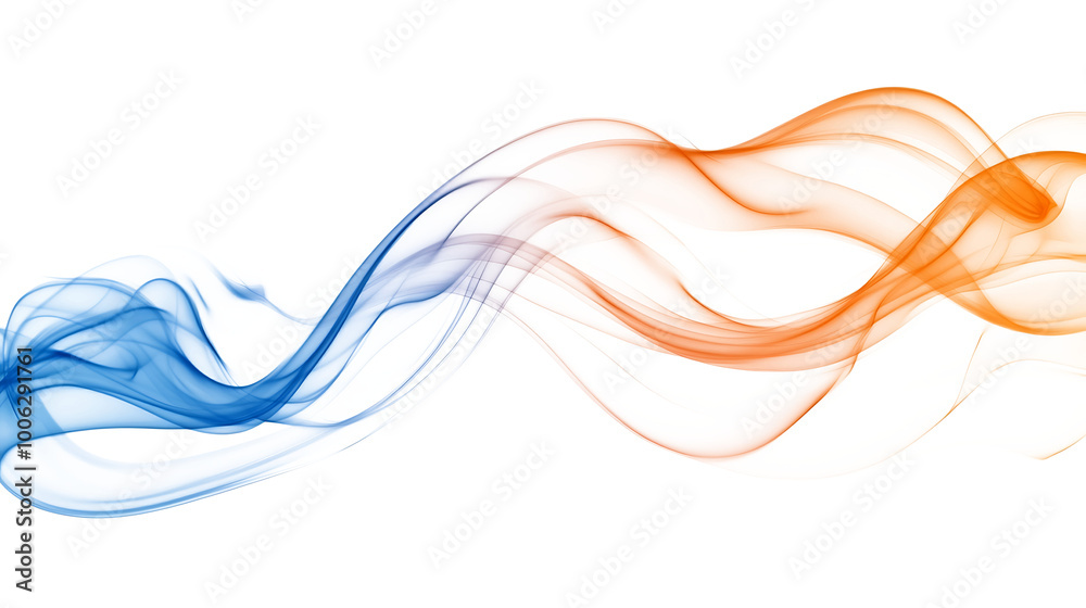 Blue and orange smooth smoke wave isolated on white and transparent background Blue and orange smooth smoke wave isolated on white and transparent background