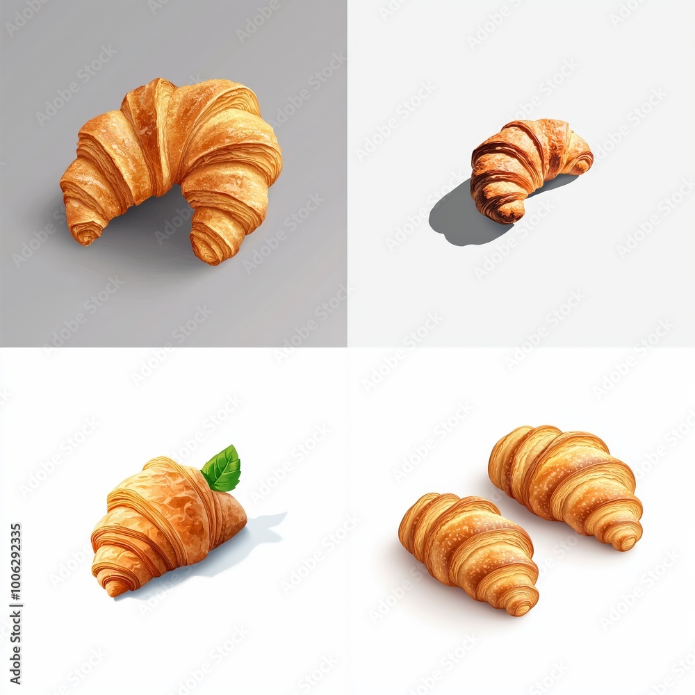 Isometric croissant with golden-brown crust icon Isometric croissant with golden-brown crust icon