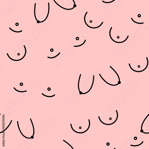 Diverse Breast Shapes Line Art. Simple Illustration, Female Body Positivity and Anatomy pattern