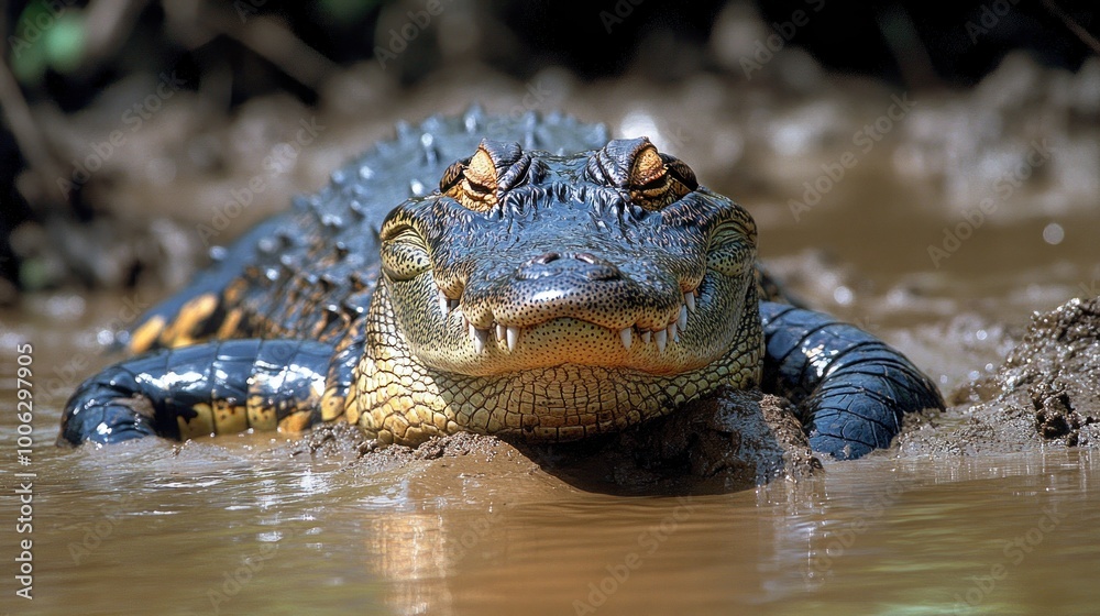 Fototapeta premium Close-up of a crocodile in muddy water.
