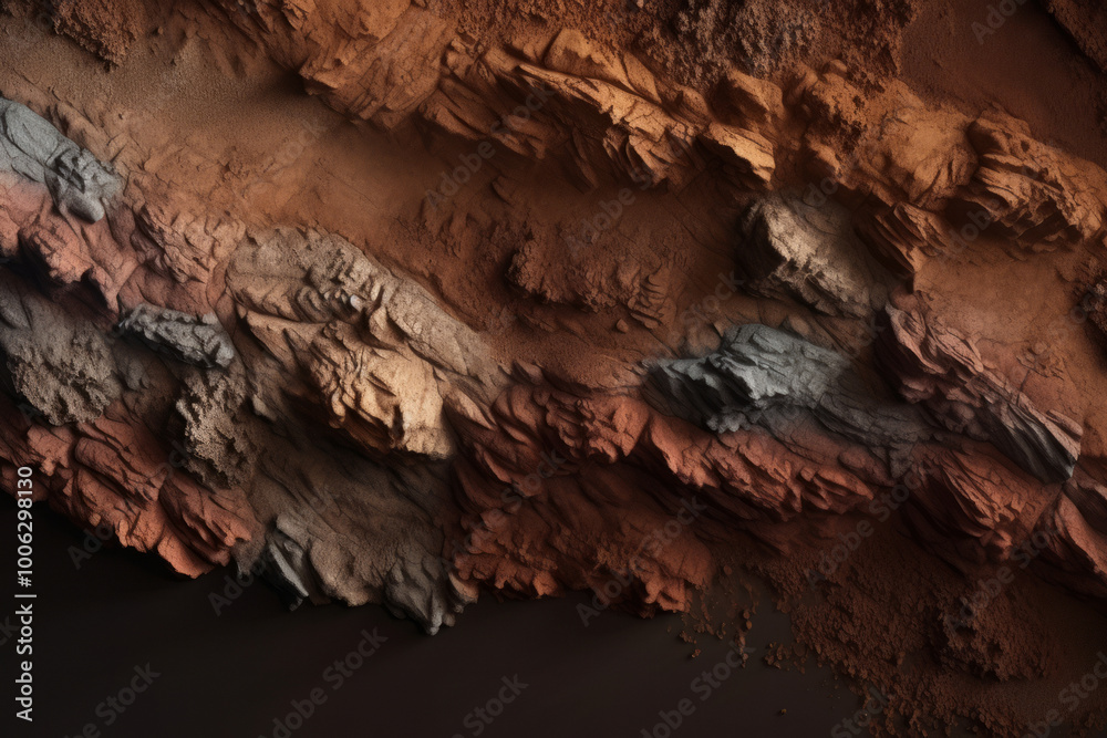 Processed collage of red soil ground surface texture. Background for banner, backdrop or texture Processed collage of red soil ground surface texture. Background for banner, backdrop or texture