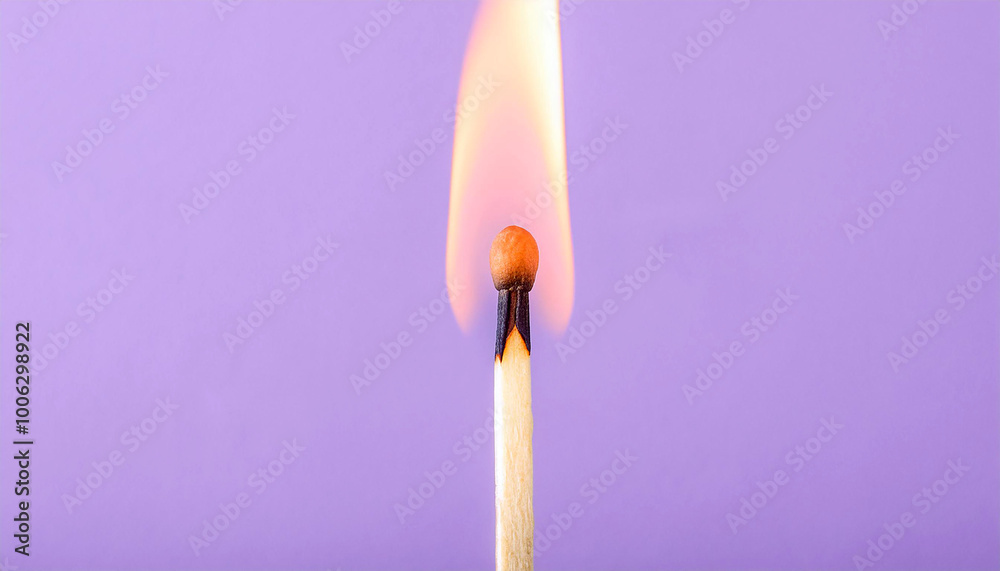 Matchstick burning on a lavender backdrop Matchstick burning on a lavender backdrop