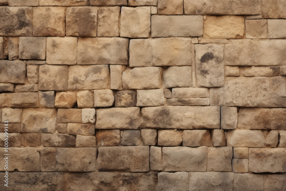 Fototapeta premium Processed collage of old ancient sand block wall texture in daylight. Background for banner