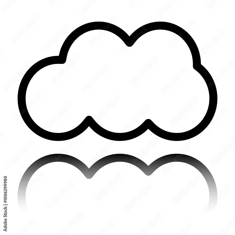 Cloud simple icon vector. Flat design. Black icon with mirror reflection. White background Cloud simple icon vector. Flat design. Black icon with mirror reflection. White background
