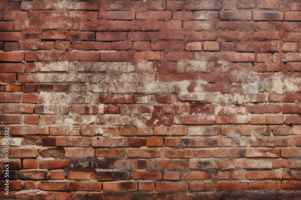 Processed collage of obsolete red brock masonry wall texture. Background for banner, backdrop