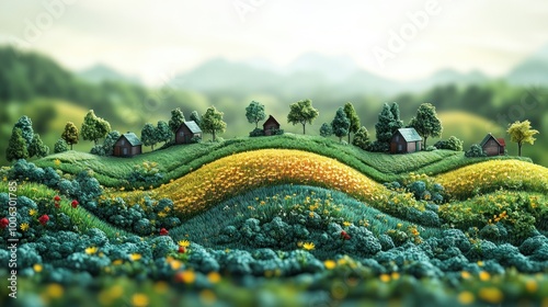 Miniature Village on Lush Green Hills