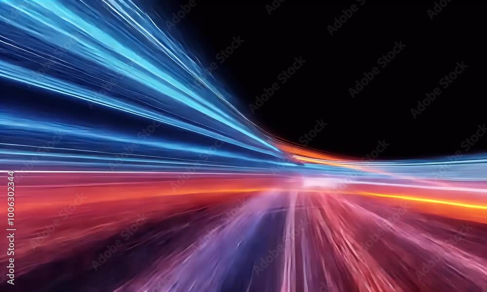High-speed light trail animation with red and blue light motion trails conveys a sense of fast movement and modern technology. 4k Dynamic and futuristic high quality hyperspace footage.