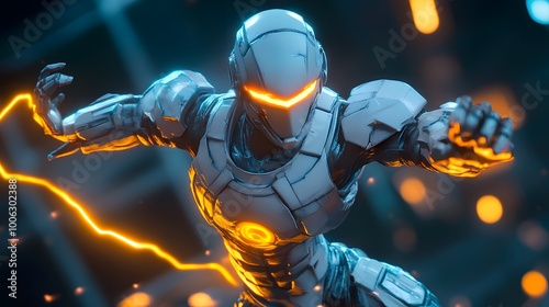 Wallpaper Mural Poseable game character figure in action pose with flexible joints and glowing armor Torontodigital.ca