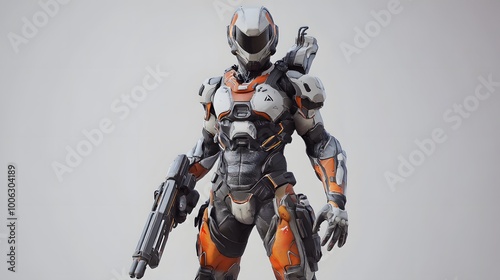 Wallpaper Mural Game figure with detailed weapon and futuristic armor design in standing pose Torontodigital.ca