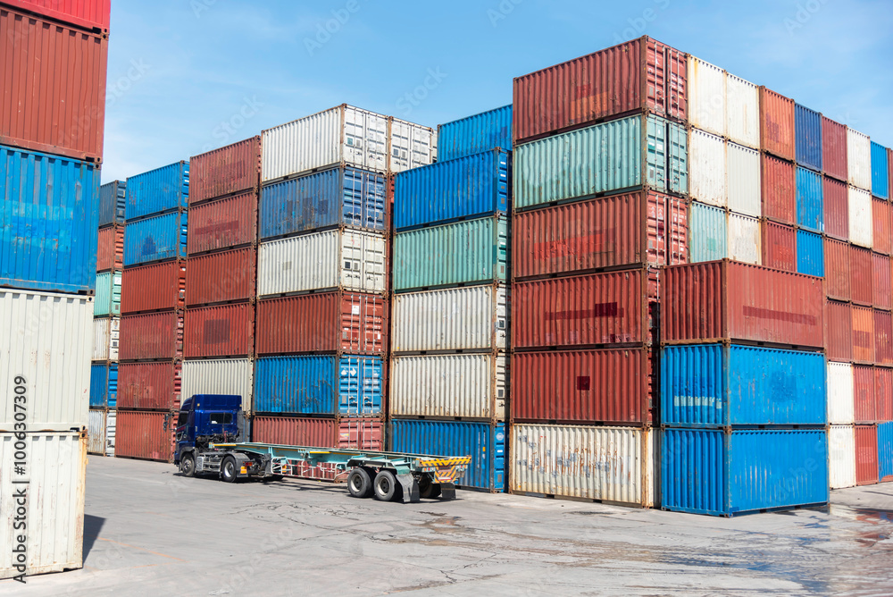 containers in the port, shipping and transportation concept containers in the port, shipping and transportation concept