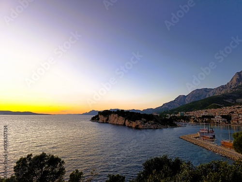 golden sunset on Makarska beach