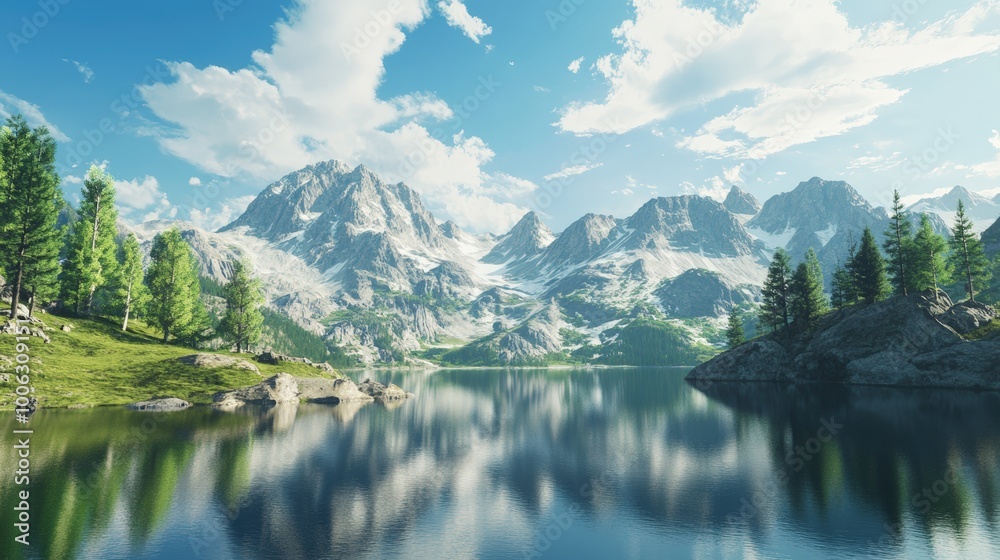 Fototapeta premium Breathtaking Mountain Landscape with Blue Sky
